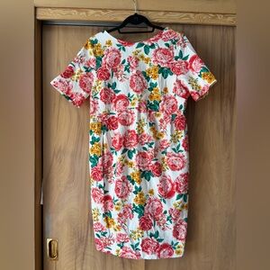 Rose dress, Summer dress, garden party, Floral Print Dress - Red, Yellow, Green